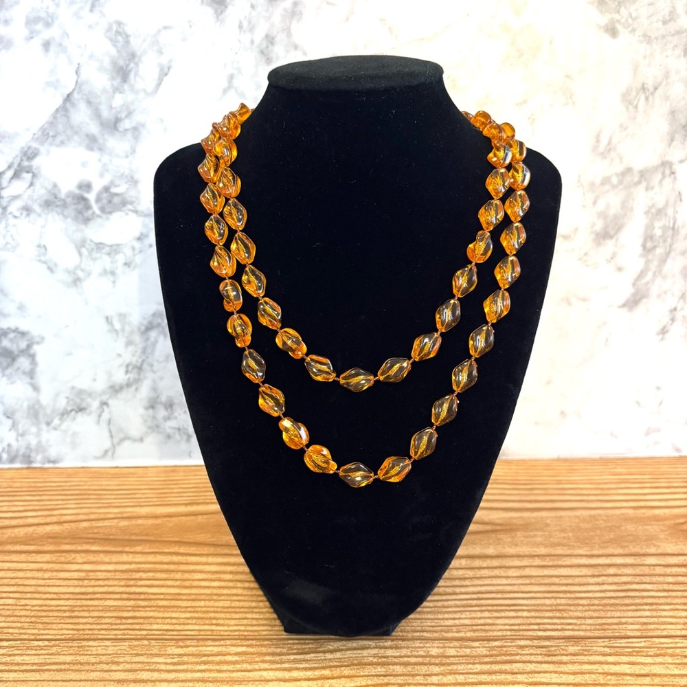 1950’s Sarah Coventry Necklace Amber Lucite Twisted Beads 36" Long Vintage